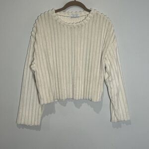 Zara Trafaluc Sweater Women’s Small Ivory Ribbed Cropped Boxy‎ Fuzzy Soft Y2K